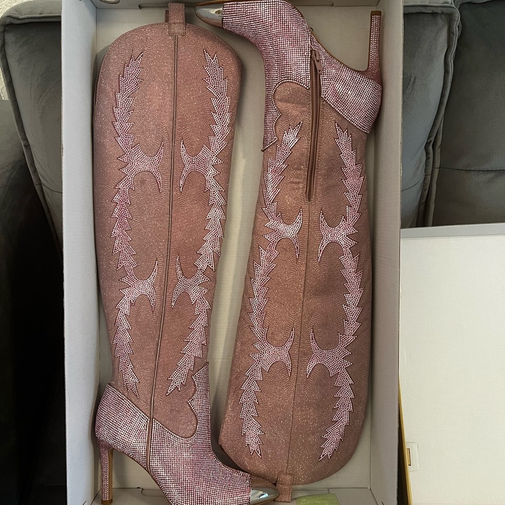 6.5 Gianni Binni Over-The-Knee Western Rhinestoned Boots